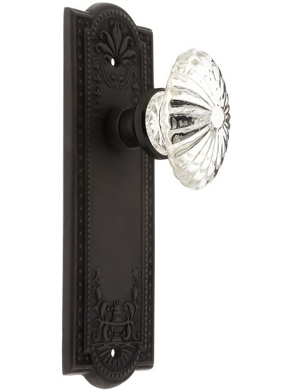 Meadows Plate with Oval Fluted Crystal Knob without Keyhole in Oil Rubbed Bronze with .